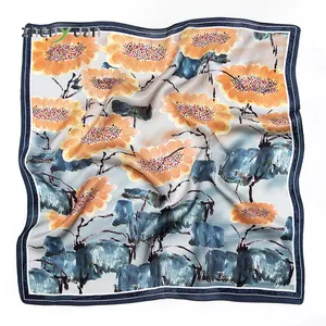 Fashion printed design 100% silk scarf 90*90 pocket square silk scarves