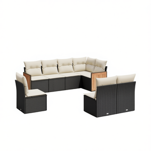 Ensemble de canapés de jardin en rotin blanc crème et noir, 6 places, résistant aux intempéries, mobilier d'extérieur au design contemporain, structure en teck - Product Image 1