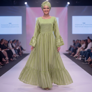 Elegant Modest Women's Luxury Eco-Friendly Green Rayon Floral Embroidered Maxi <b>Dress</b> Long Bishop <b>Sleeves</b> for African Traditional - Product Image 1