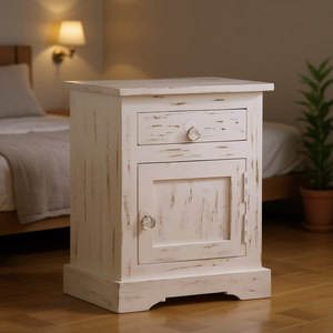 Comodino in Legno Massello di Mango 15.7x11.8x19.7 Bianco, Mobile Contenitore per Camera da Letto, Design Rustico - Product Image 2