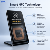 Plaque de présentation autoportante en PVC NFC SIKA, motif cercle cinq étoiles, impression inclinée, bordure blanche, étanche, 210x140x50mm, pour magasin