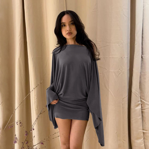 Vestido de manga larga holgado de talla grande para mujer, cuello redondo, hombros descubiertos, ceñido al cuerpo, elegante, para fiesta, cintura natural, ¡Gran oferta! - Product Image 2