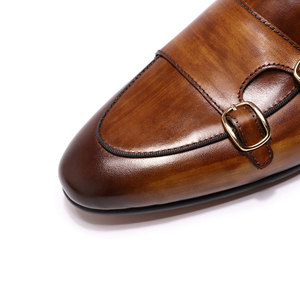 Xinzirain logo personnalisé bout rond Double <span class=keywords><strong>boucle</strong></span> moine sangle chaussures hommes en cuir véritable Oxford à la main affaires <span class=keywords><strong>Derby</strong></span> hommes chaussures - Product Image 3