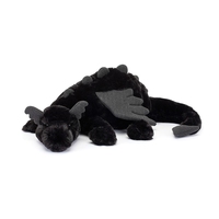 Prix d'usine Grand jouet en peluche Dragon Onyx, grand animal en peluche mythique noir avec ailes scintillantes, décoration gothique pour la maison
