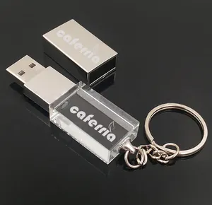 Memoria usb 3D personalizada con logo de láser, unidad Flash USB de cristal de metal con luz Led, regalos USB de madera para fotografía y boda