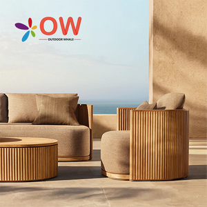 Bộ bàn ghế sofa ngoài trời hình chữ <span class=keywords><strong>L</strong></span> bằng gỗ tếch, chống nước, gồm bàn trà gỗ, dành cho khách sạn hiện đại. - Product Image 2