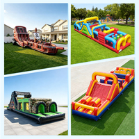 Castillo Inflable de Grado Comercial con Obstáculos de Barco Pirata y Tobogán Acuático
