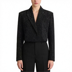 Nouvelle Collection Printemps-Automne 2026 : Blazer Femme Slim Col V à Boutonnage Simple, Style Industriel avec Strass Thermocollés et Perles, Polyvalent - Product Image 3