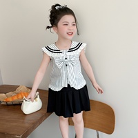 Ensemble robe d'été pour filles, col marin, rayures, traitement doux, nouveau style 2026, robe de style occidental pour enfants