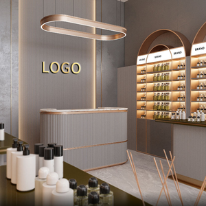 ตู้โชว์น้ำหอมสำหรับร้านค้าปลีกสินค้าหรูหรา ทำจากกระจกนิรภัย พร้อมไฟ LED ดีไซน์หินอ่อน โลหะ และ MDF - Product Image 3