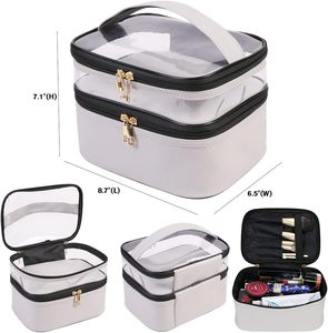 Trousse de Maquillage Double Couleur Unie en PVC Transparent, Portable, Tendance INS, Imperméable, Grande Capacité, pour Voyage - Product Image 2