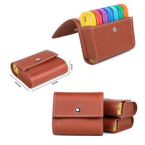 Sac en cuir Pu marron noir <span class=keywords><strong>28</strong></span> compartiments boîte à pilules 7 jours hebdomadaire médicament portefeuille voyage pilule organisateur Am Pm nuit logo personnalisé - Product Image 3