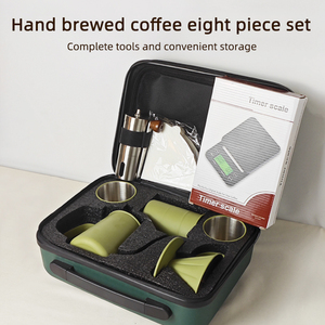 Hot-bán 8 cái du lịch xách tay cà phê Set Kit Bao gồm hướng dẫn sử dụng máy xay quy mô, hộp cà phê cắm trại cà phê Set với màu xanh lá cây túi xách - Product Image 5