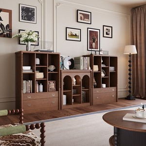 French Retro <b>Solid</b> <b>Wood</b> <b>Bookcase</b> Modular Combination Living Room Half Wall Storage Display Cabinet With Drawers - Product Image 3