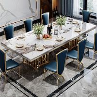 Table à manger multifonctionnelle carrée en marbre de style européen pour hôtel, salle de banquet et restaurant de villa, mobilier de maison avec chaises