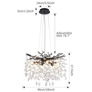 Modern <b>Tree</b> Branch Crystal Chandelier Black 6 Heads <b>LED</b> Pendant Light For Living Room Kitchen Bedroom - Product Image 5