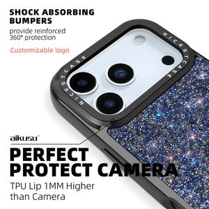 Étui de téléphone Aikusu de luxe en cristal brillant électroplaqué pour iPhone 17 Pro Max, étui de téléphone coréen INS en diamant pour iPhone, coques Air - Product Image 3