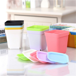 Free Sample Thickened Color Square Plastic Flower Pot With Tray And Saucer