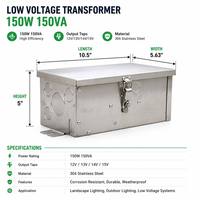 Transformateur multi-sorties 12-15V en acier inoxydable 304, basse tension 120VAC, durable, 150W, pour systèmes d'éclairage paysager extérieur