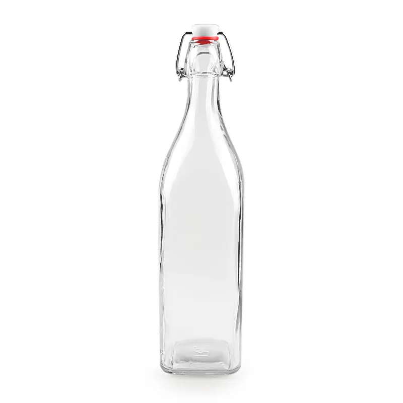 250ml 500ml 1000ml 1 liter square shape Swing Top Brewing Glass Bottle for Beverages, Oil, Vinegar, Kombucha, Beer, Water, Soda