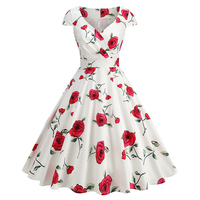 Robe vintage pour femmes des années 50 et 60, robe swing pin-up élégante pour soirée, manches courtes, décontractée, grande taille, imprimé