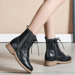 Botas de Piel Vacuna Estilo Británico para Otoño/Invierno, Forro de Piel Suave, Color Marrón, con Cordones y Cierre, Botas Planas de Lujo - Product Image 5