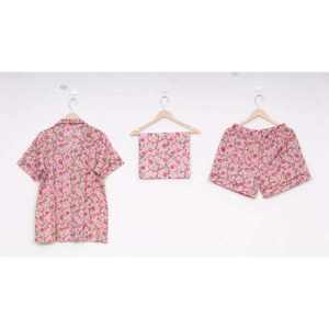 Ensemble 2 pièces décontracté pour femme, automne 2024, 100 % coton tissé, motif floral, respirant, taille élastique, manches courtes, imprimé au bloc, lavable en machine - Product Image 2