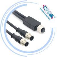Kabel Adaptor Y M12 4 Pin Female ke 2 M12 4 Pin Female A-Coding 1m untuk Pemisahan ke Dua Sensor