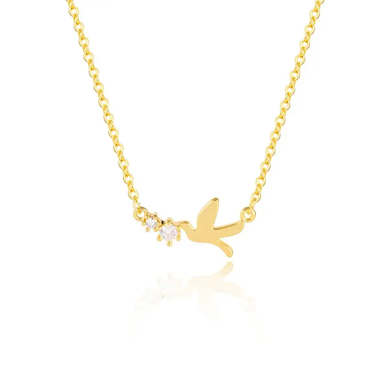NUORO High Quality Geometric Cubic Zirconia Necklace For Women Jewelry Gift Brass 14k Gold Filled Double Zircon Bird Necklace