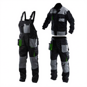 Ensemble de vêtements de travail pour hommes, veste et pantalon, tissu rip-stop en polyester et coton, gris, noir, rouge, poches, fermeture éclair, col montant, vêtements de neige - Product Image 3
