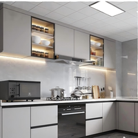 Gabinetes de Cocina Modernos Minimalistas con Encimera de Acero Inoxidable y Vitrina de Vidrio para Hogares de Lujo