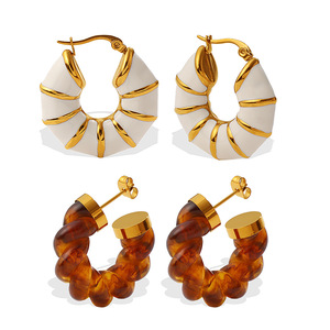 Pendientes de Aro de Resina Trenzada en Forma de U de Acero Inoxidable Color Ámbar, Joyería de Moda para Mujer para Fiestas - Product Image 5