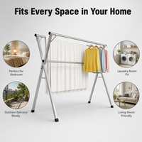 Séchoir à linge pliable en acier inoxydable de type X réglable, séchoir à vêtements portable pour balcon et jardin