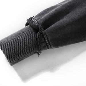 Wholesale <b>Men's</b> Fashion High Street Knitted Fleece Washed Stone Neck Sweater Vintage Batik <b>Plain</b> DK <b>Grey</b> Long Sleeve <b>Hoodies</b> - Product Image 6