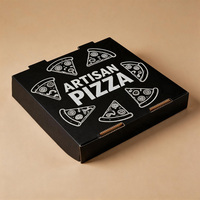 Boîte à pizza noire en carton ondulé personnalisée de luxe, imperméable, imprimée en offset, emballage alimentaire de qualité supérieure, vente en gros