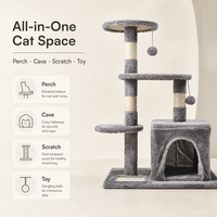 Arbre à chat multi-niveaux avec poteaux à gratter en sisal, tour pour chat en peluche, centre d'activités pour animaux de compagnie d'intérieur, carton