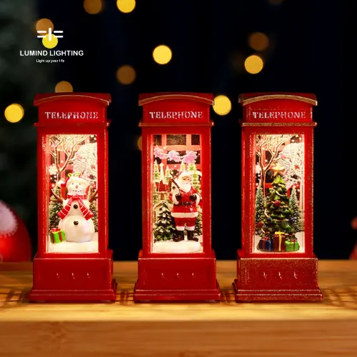 Lumind 2022 Christmas Telephone Box Water Spinner Lantern Christmas Lighted Musical Snow Globe Chimeras Holiday Decor lighting