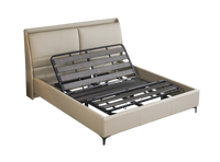 Cabecero tapizado de cama de madera maciza de cuero de forma única al por mayor de último diseño, cama doble King individual suave para juego de dormitorio