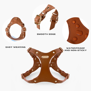 Arnés y Correa para Perro Pequeño de Cuero PU Premium, Ajustable, Transpirable, <span class=keywords><strong>con</strong></span> Malla, para Pasear y Viajar - Product Image 4