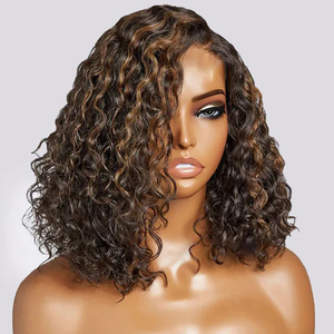 Glueless Wear Go Water Wave Bob Perruque Ombre Blonde Faits Saillants Perruque sans colle Perruque de cheveux humains pré-décolorés - Product Image 3
