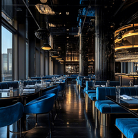 Ensemble de mobilier commercial Ron Group : Table ronde carrée en marbre, chaise en velours et banquette rembourrée pour hôtel et restaurant