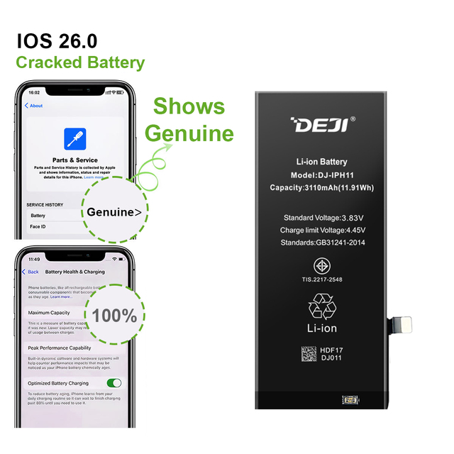 DEJI Show Genuine Smart Phone Battery for iphone 11 Battery Replacements A2111 IEC62133