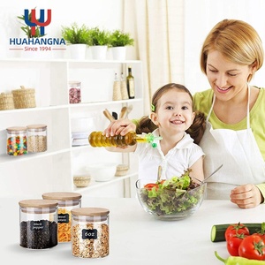 Botella de almacenamiento de vidrio de grado alimenticio, recipientes herméticos apilables <span class=keywords><strong>con</strong></span> tapas de bambú y etiquetas para dulces, galletas, especias de harina - Product Image 3