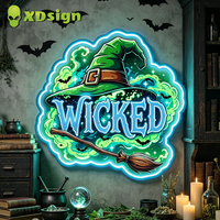 Décoration personnalisée d'Halloween : Barre lumineuse néon imperméable en acrylique imprimée UV, motif Sorcière Maléfique, pour fêtes, maison et magasin