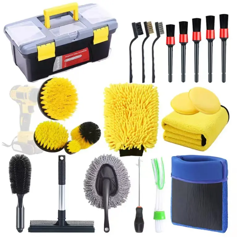 23Pcs Car Wash Cleaning Tools Kit Car Interior Drill Brush Set Car Cleaning Tools With Detailing Tire Brush Towels