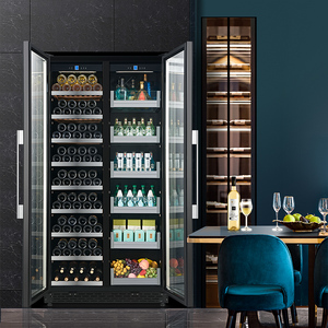 Réfrigérateur à vin et cigares avec logo personnalisé, étagères en bois inclinées en métal plat, trois zones de température et tiroirs en verre - Product Image 5