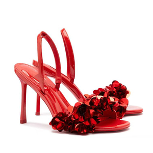 Sandales à talons hauts pour femme, grande taille 46, à bout ouvert, à bride arrière, en cuir verni, style slingback, à motif floral, coupe large - Product Image 3