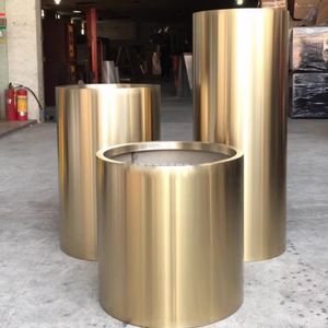 Pots <span class=keywords><strong>de</strong></span> plantes en acier inoxydable à succès - Jardinière ronde haute dorée, grand pot à fleurs pour intérieur et extérieur - Product Image 1
