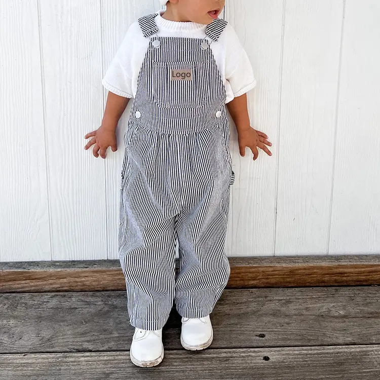 Neue Retro Baumwolle verstellbare Baby Denim Overalls Casual Loose Kids Striped Overalls