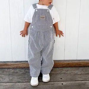 Nouveau rétro 100% coton réglable bébé Denim salopette décontracté ample enfants rayé salopette